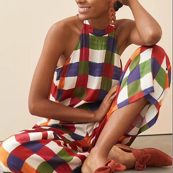 Anthropologie Farm Rio S NWT Gingham Mock Neck Jumpsuit - Picture 3 of 7